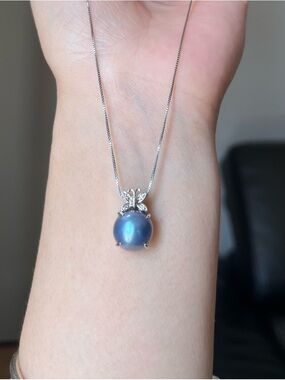 Sterling Silver Butterfly Blue Mabe Pearl Pendant Necklace